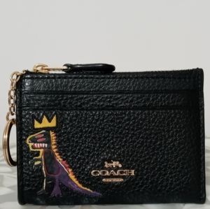 Coach x Jean Michel Basquiat Rare Rexy Black Leather Cardholder Wallet Key chain